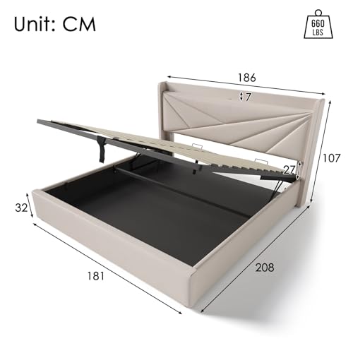 Imagen Cama doble de lino con almacenamiento y cargador usb tipo c moderna elegante y resistente