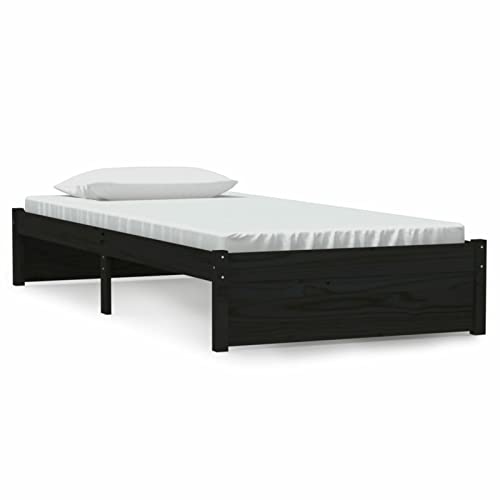 Imagen Base de cama individual de madera maciza negra 90x190 cm