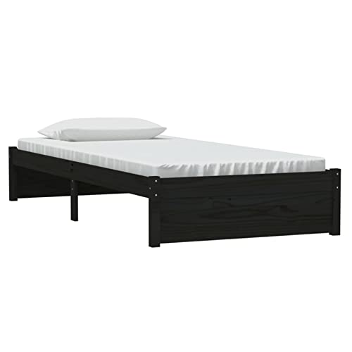 Imagen Base de cama individual de madera maciza negra 90x190 cm