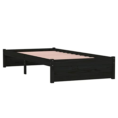 Imagen Base de cama individual de madera maciza negra 90x190 cm