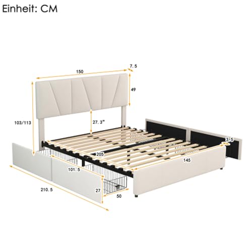 Imagen Cama king size tapizada con cabecera ajustable y almacenamiento