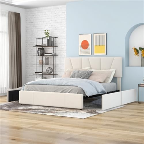 Imagen Cama king size tapizada con cabecera ajustable y almacenamiento