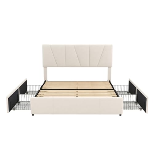 Imagen Cama king size tapizada con cabecera ajustable y almacenamiento