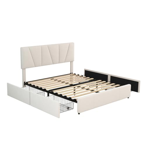 Imagen Cama king size tapizada con cabecera ajustable y almacenamiento