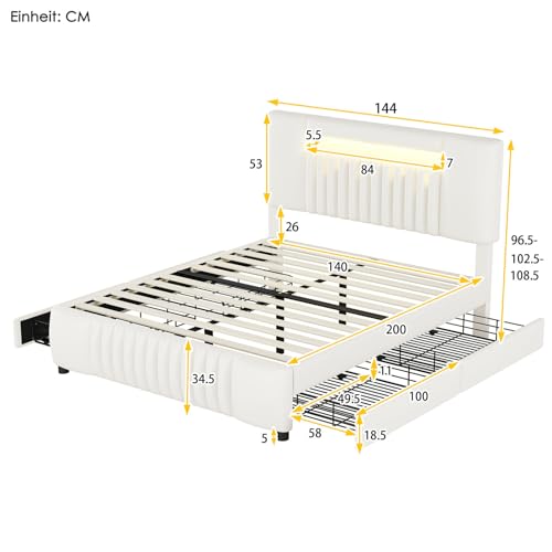 Imagen Cama doble con luz led y almacenamiento diseño moderno