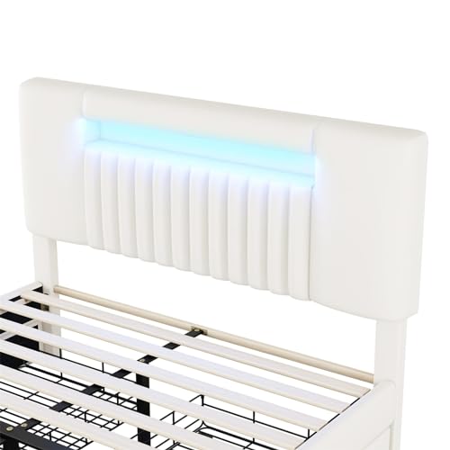 Imagen Cama doble con luz led y almacenamiento diseño moderno