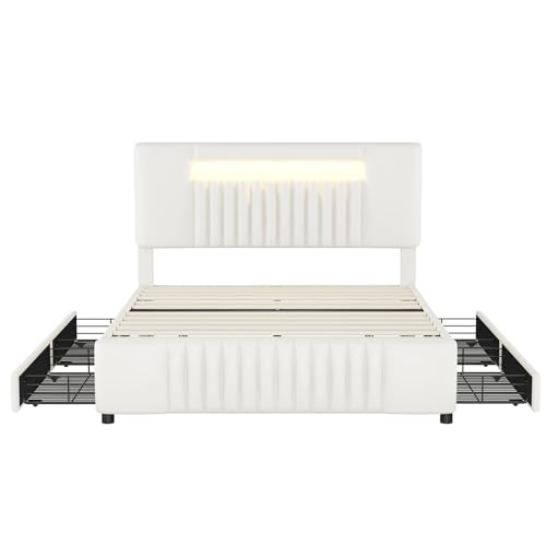 Imagen Cama doble con luz led y almacenamiento diseño moderno