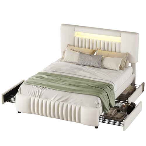 Imagen Cama doble con luz led y almacenamiento diseño moderno