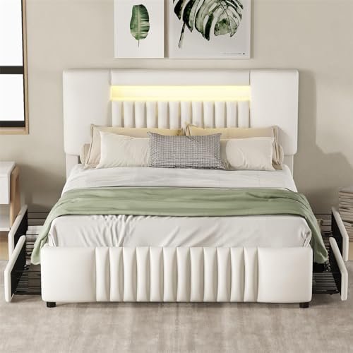 Imagen Cama doble con luz led y almacenamiento diseño moderno