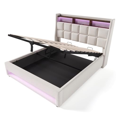 Imagen Cama tapizada retro con usb y luz led ideal para adultos