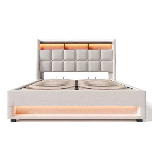 Imagen Cama tapizada retro con usb y luz led ideal para adultos