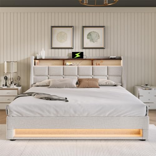 Imagen Cama tapizada retro con usb y luz led ideal para adultos