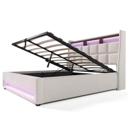 Imagen Cama tapizada retro con usb y luz led ideal para adultos