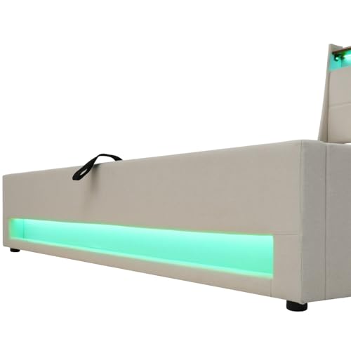 Imagen Cama tapizada retro con usb y luz led ideal para adultos