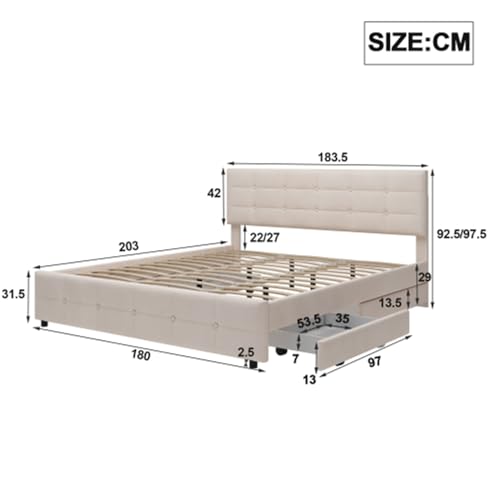 Imagen Duerme como reyes cama doble tapizada con 4 cajones y estructura de acero - beige