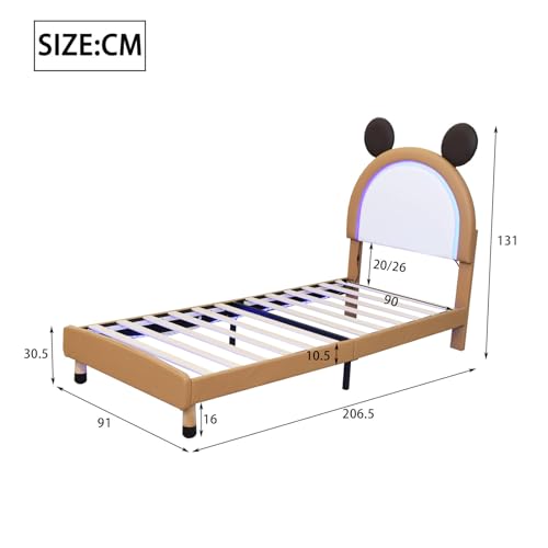 Imagen Cama infantil moderna con luces led amarillo-marron cabecero ajustable