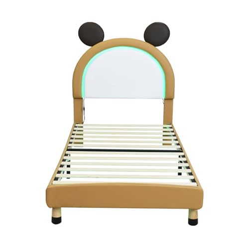 Imagen Cama infantil moderna con luces led amarillo-marron cabecero ajustable