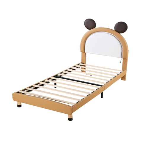 Imagen Cama infantil moderna con luces led amarillo-marron cabecero ajustable