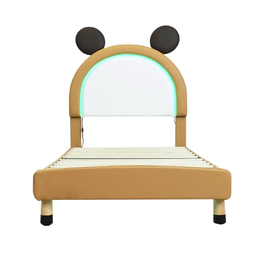 Imagen Cama infantil moderna con luces led amarillo-marron cabecero ajustable