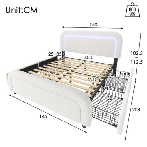 Imagen Cama tapizada con usb-c led y cajones moderna y confortable