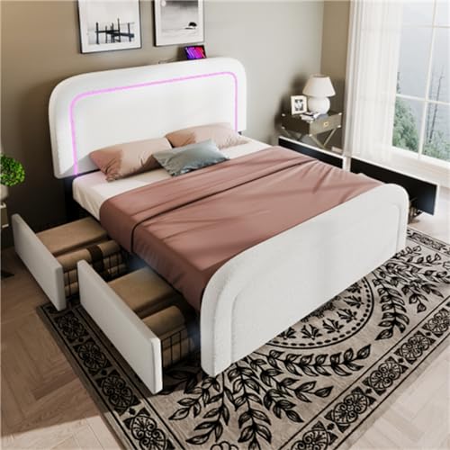 Imagen Cama tapizada con usb-c led y cajones moderna y confortable