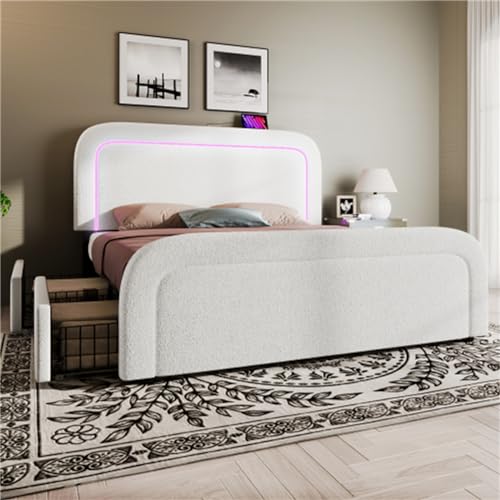 Imagen Cama tapizada con usb-c led y cajones moderna y confortable