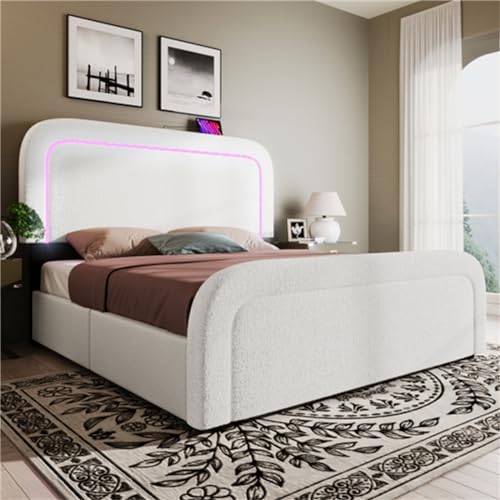 Imagen Cama tapizada con usb-c led y cajones moderna y confortable