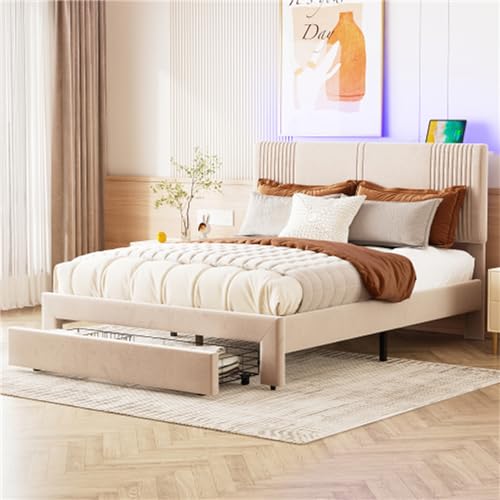 Imagen Cama doble de lujo con led usb y cajon versatil y comoda para adultos y adolescentes