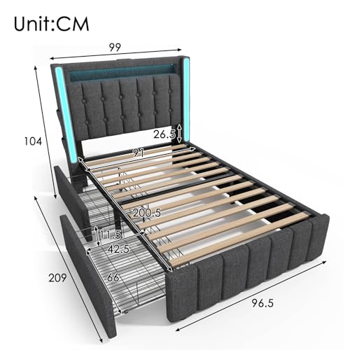 Imagen Cama individual gris con usb led y almacenaje