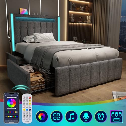 Imagen Cama individual gris con usb led y almacenaje