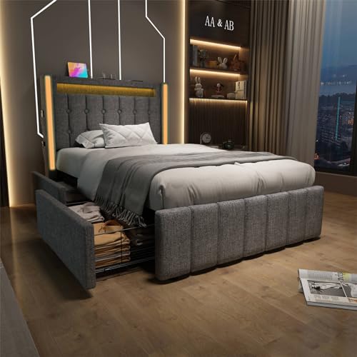 Imagen Cama individual gris con usb led y almacenaje