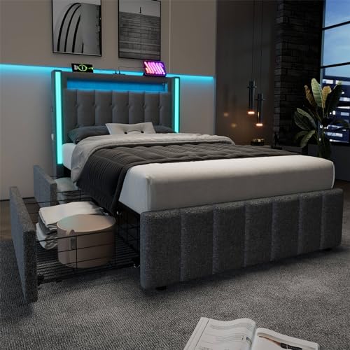 Imagen Cama individual gris con usb led y almacenaje