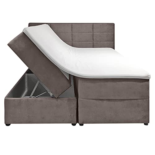 Imagen Pack cama boxspring de terciopelo topo - descanso total