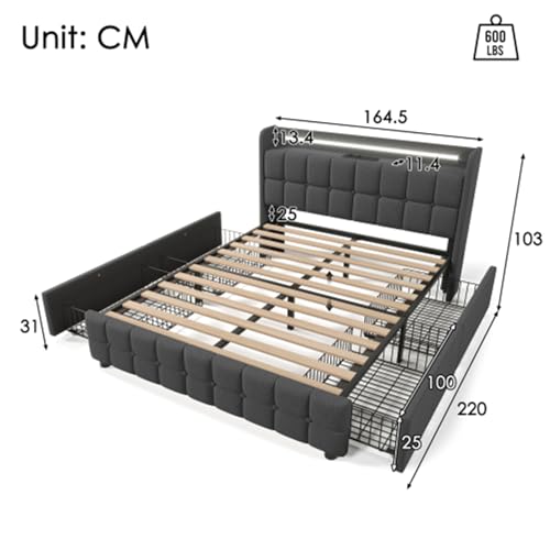 Imagen Cama tapizada con usb led 4 cajones dormitorio moderno