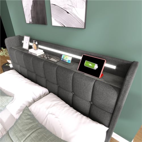 Imagen Cama tapizada con usb led 4 cajones dormitorio moderno