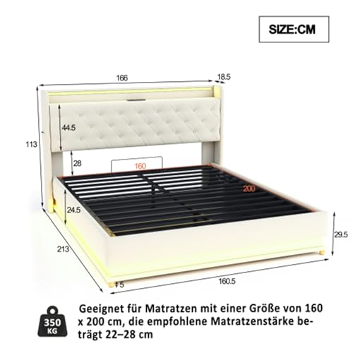 Imagen Cama tapizada con led usb y almacenamiento hidraulico