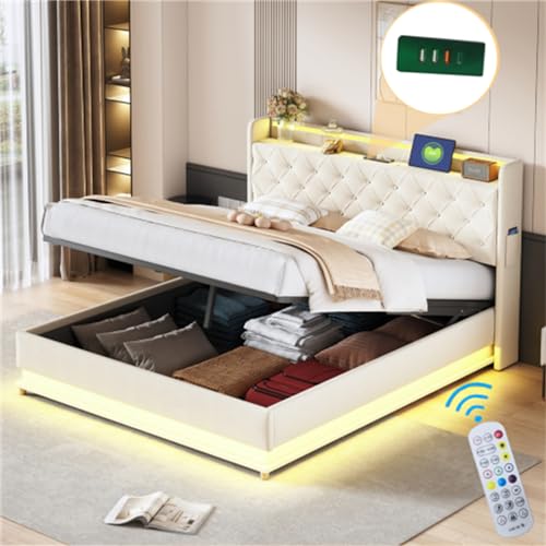 Imagen Cama tapizada con led usb y almacenamiento hidraulico