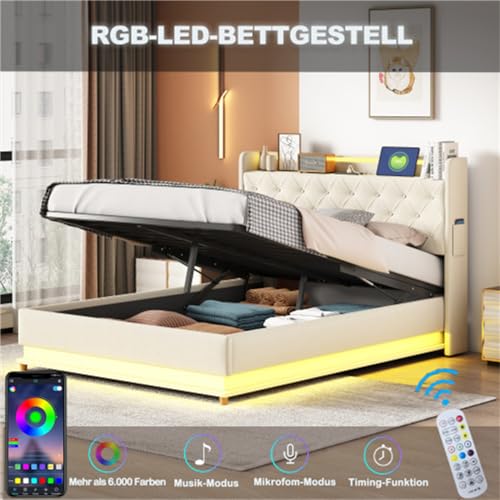 Imagen Cama tapizada con led usb y almacenamiento hidraulico