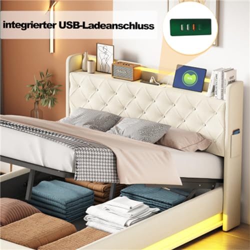 Imagen Cama tapizada con led usb y almacenamiento hidraulico