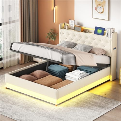 Imagen Cama tapizada con led usb y almacenamiento hidraulico