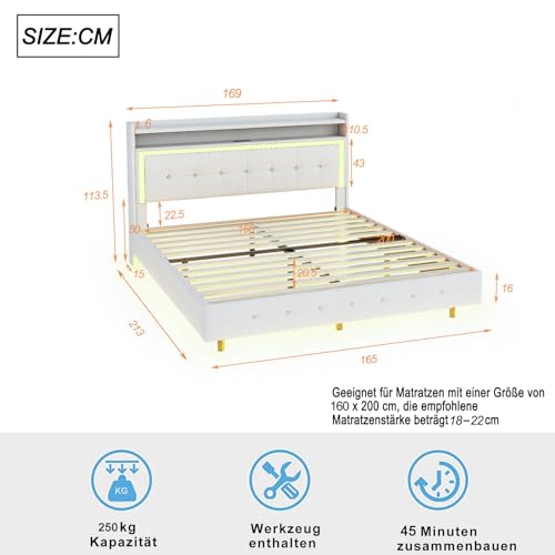 Imagen Cama tapizada beige con usb y luz led diseño moderno