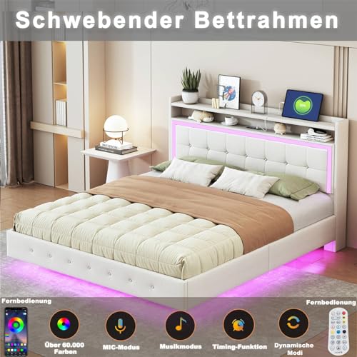 Imagen Cama tapizada beige con usb y luz led diseño moderno