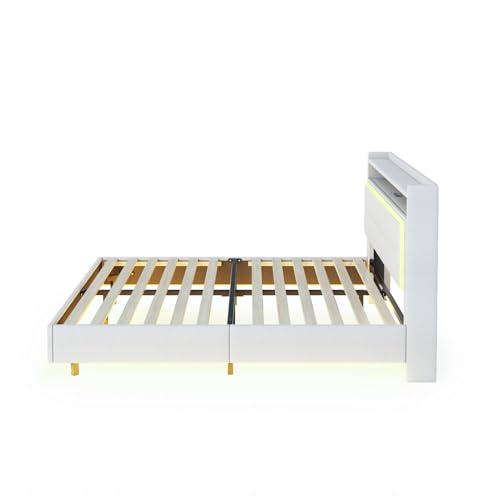 Imagen Cama tapizada beige con usb y luz led diseño moderno