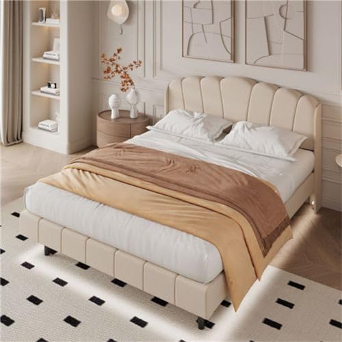 Imagen Cama tapizada con luz led activada por movimiento 140x200 cm beige