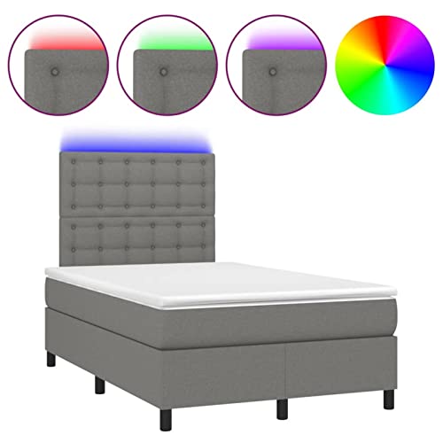 Imagen Ciadaz cama box spring con led y colchon - gris oscuro 120x200 cm