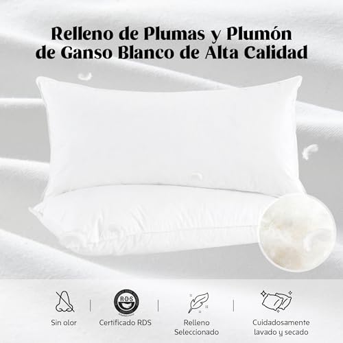 Imagen Pack 2 almohadas plumas de ganso 40x80cm 720g lavable 100 algodon