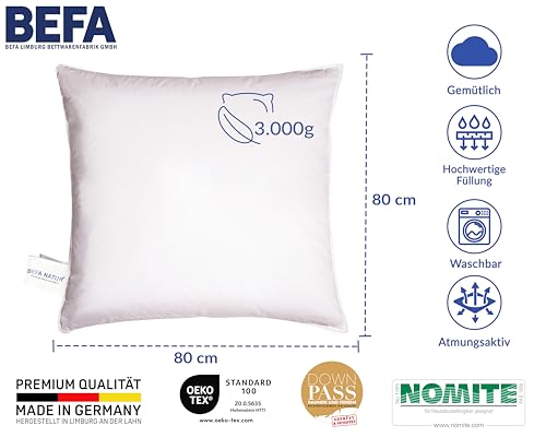 Imagen Almohada de lujo befa natur fabricada en alemania 80x80 cm blanco hipoalergenica ?ko-tex