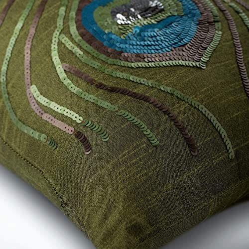 Imagen Funda de almohada verde con plumas de pavo real - decoracion contemporanea