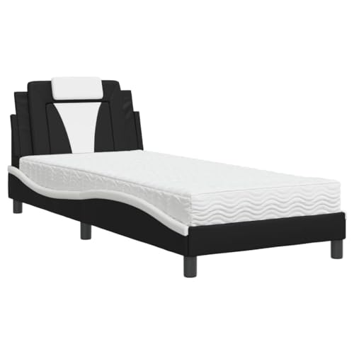 Imagen Cama vidaxl con colchon y somier individual base curvada de cuero sintetico