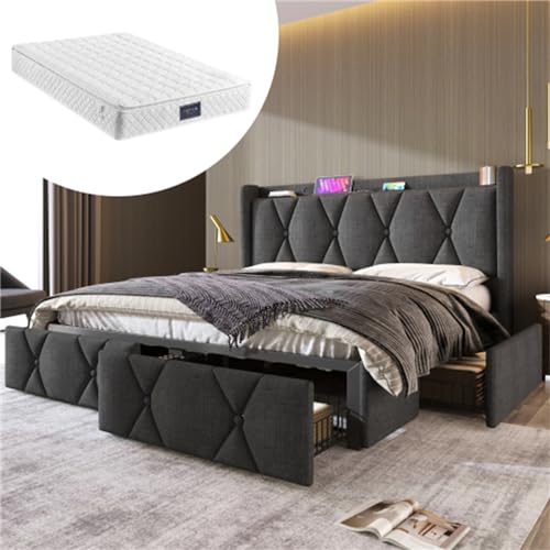 Imagen Cama doble elegante y funcional con usb integrado y almacenaje